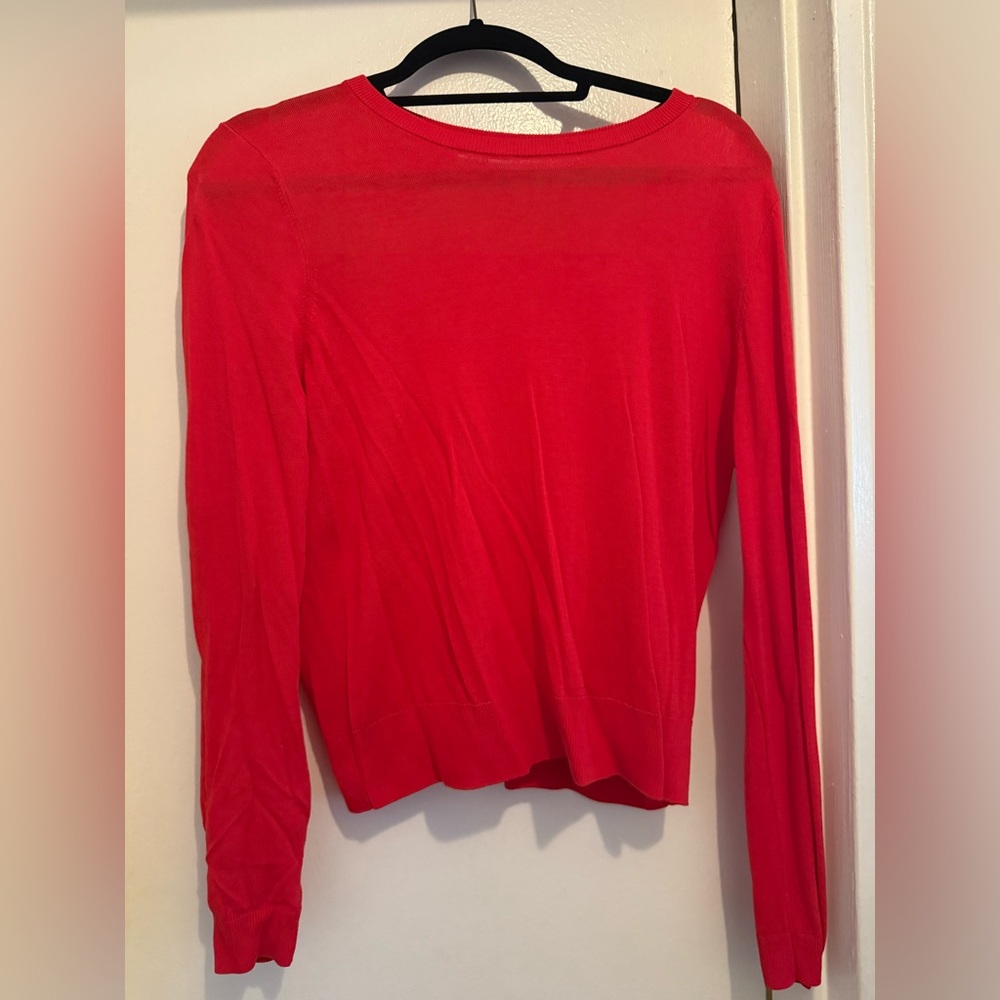 Zara Red Relaxed Blouse with Long Sleeves